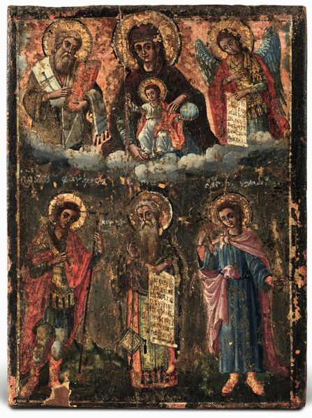 Icona tempera su tavola. Scuola russa del XIX secolo Madonna con Bambino e Santi  - Asta Argenti del XX secolo - Associazione Nazionale - Case d'Asta italiane