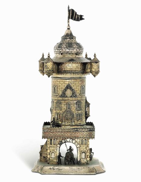 Coppa a modello di torrione. Argento fuso, sbalzato, cesellato e dorato. Argenteria artistica tedesca del XIX-XX secolo  - Asta Argenti del XX secolo - Associazione Nazionale - Case d'Asta italiane