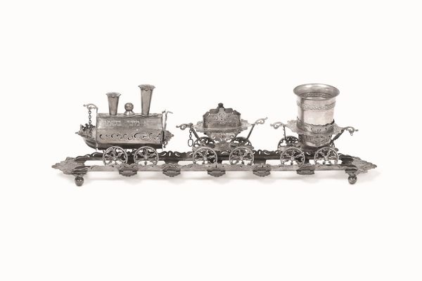 Besamim e coppa del Kiddush. Argento fuso, sbalzato, traforato e cesellato. Europa centrale (Germania?) inizi XX secolo  - Asta Argenti del XX secolo - Associazione Nazionale - Case d'Asta italiane