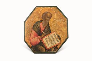 Russia, inizio XVIII secolo, scuola di Mosca L'Annunciazione a Maria Vergine e i quattro Evangelisti  - Asta Argenti del XX secolo - Associazione Nazionale - Case d'Asta italiane