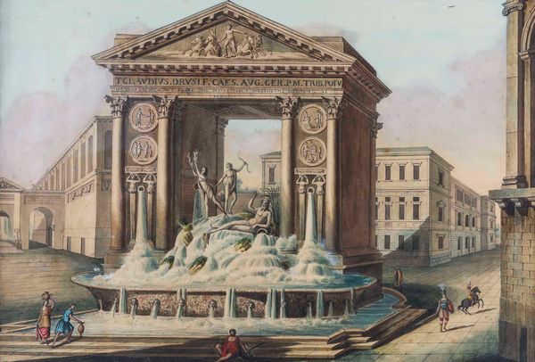 Gouache raffigurante Fontana dellacqua Vergine. Roma, XIX secolo  - Asta Dimore italiane  - Associazione Nazionale - Case d'Asta italiane