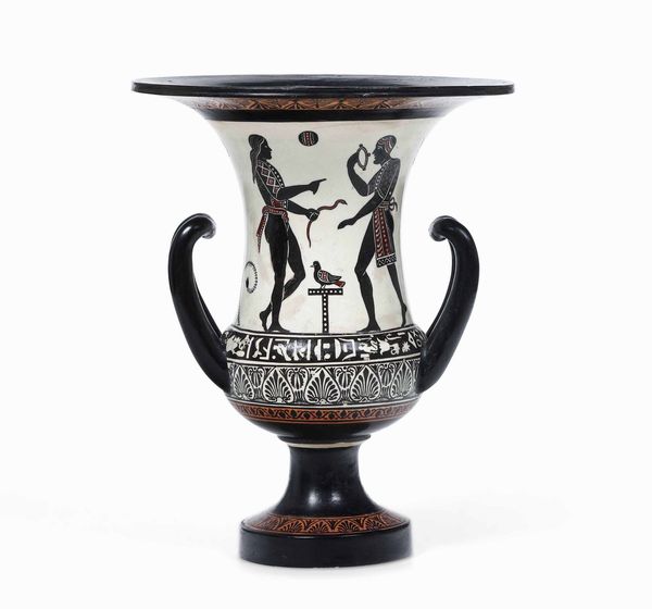 Vaso a cratere biansato.<BR>Napoli, Probabilmente Manifattura Giustiniani, prima met del XIX secolo  - Asta Dimore italiane  - Associazione Nazionale - Case d'Asta italiane