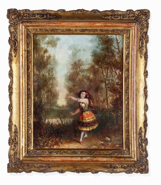 Artista francese del XIX secolo Figura femminile entro paesaggio  - Asta Dimore italiane  - Associazione Nazionale - Case d'Asta italiane