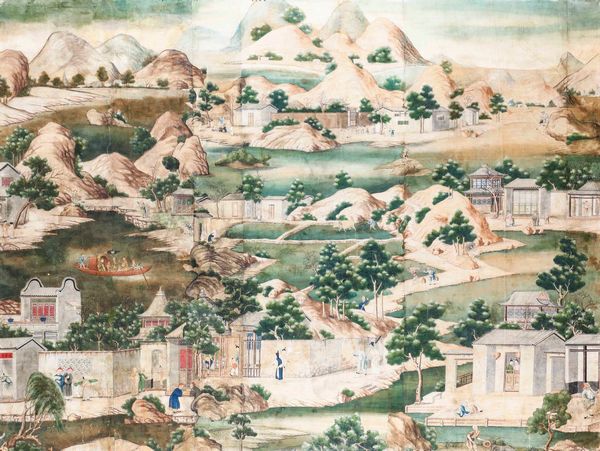 Tre grandi dipinti su carta raffiguranti paesaggio con scene di vita comune, Cina, Dinastia Qing, epoca Qianlong (1736-1796)  - Asta Dimore italiane  - Associazione Nazionale - Case d'Asta italiane