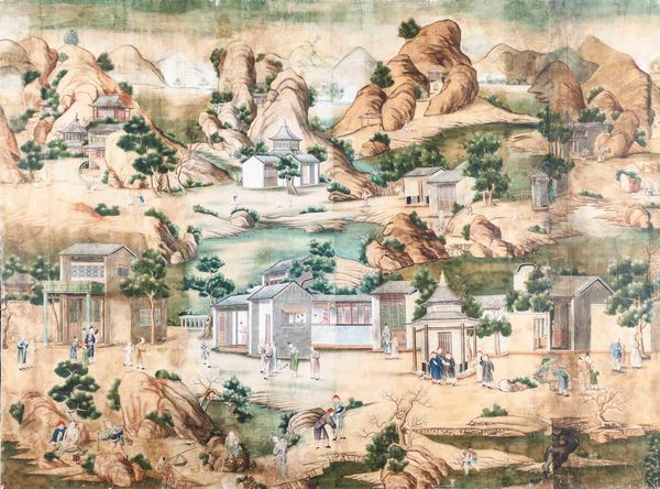 Tre grandi dipinti su carta raffiguranti paesaggio con scene di vita comune, Cina, Dinastia Qing, epoca Qianlong (1736-1796)  - Asta Dimore italiane  - Associazione Nazionale - Case d'Asta italiane