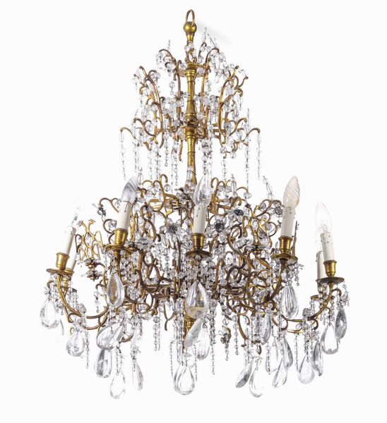 Lampadario a dieci luci in bronzo con pendenti in cristallo. XIX secolo  - Asta Dimore italiane  - Associazione Nazionale - Case d'Asta italiane