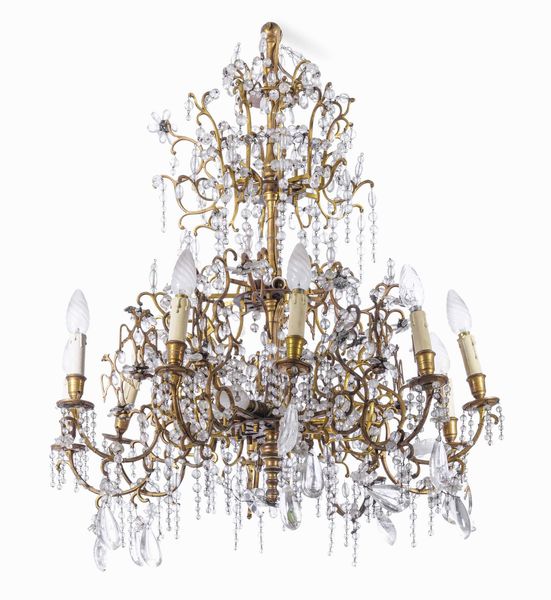 Lampadario a dieci luci in bronzo con pendenti in cristallo. XIX secolo  - Asta Dimore italiane  - Associazione Nazionale - Case d'Asta italiane