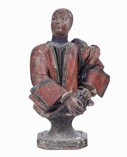 Busto in legno intagliato e dipinto raffigurante giovane paggio. Venezia, XVIII secolo  - Asta Dimore italiane  - Associazione Nazionale - Case d'Asta italiane