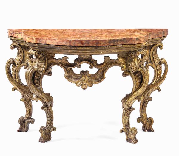 Consolle in legno intagliato e dorato. Italia centrale, XVIII secolo  - Asta Dimore italiane  - Associazione Nazionale - Case d'Asta italiane