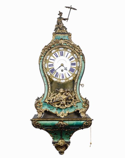 Orologio Cartel da parete lastronato in corno verde. Francia, Sulpice Courtois, XVIII secolo  - Asta Dimore italiane  - Associazione Nazionale - Case d'Asta italiane