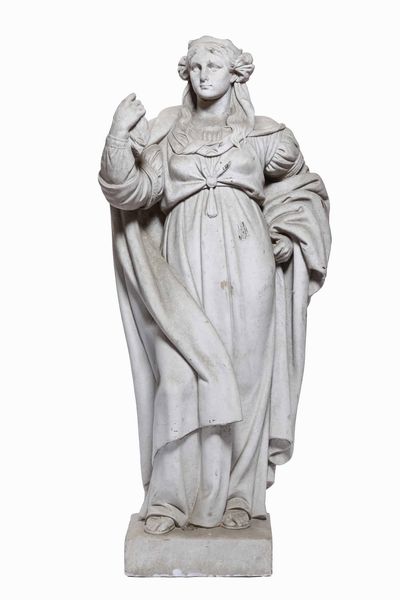 Santa Barbara (?). Marmo bianco. Arte barocca genovese del XVII-XVIII secolo. Ambito di Filippo e Domenico Parodi  - Asta Dimore italiane  - Associazione Nazionale - Case d'Asta italiane