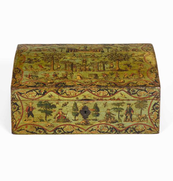 Cofanetto in legno laccato e decorato ad arte povera. Arte veneta, XVIII secolo  - Asta Dimore italiane  - Associazione Nazionale - Case d'Asta italiane