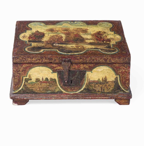 Cofanetto in legno laccato e decorato ad arte povera. XVIII secolo  - Asta Dimore italiane  - Associazione Nazionale - Case d'Asta italiane