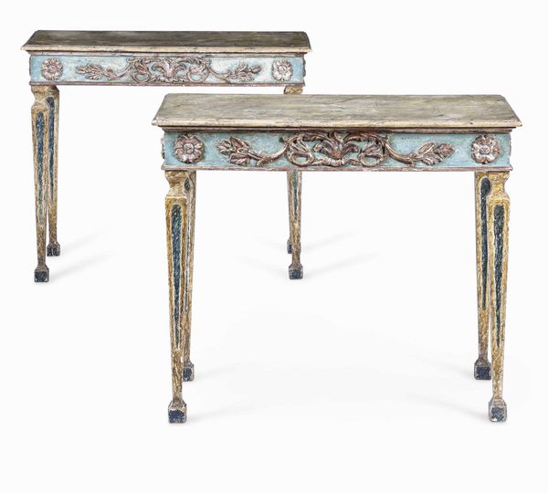 Coppia di consolles in legno laccato. XIX secolo  - Asta Dimore italiane  - Associazione Nazionale - Case d'Asta italiane