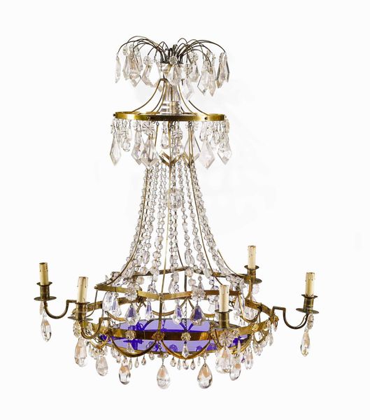 Lampadario in bronzo dorato con cristalli, fine XVIII secolo  - Asta Dimore italiane  - Associazione Nazionale - Case d'Asta italiane