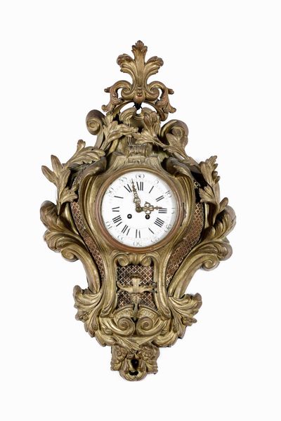 Pendola da parete Cartel in bronzo fuso, dorato e cesellato.Francia XIX secolo  - Asta Dimore italiane  - Associazione Nazionale - Case d'Asta italiane