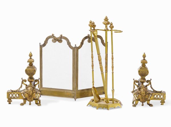 Set da camino in bronzo, XIX secolo  - Asta Dimore italiane  - Associazione Nazionale - Case d'Asta italiane