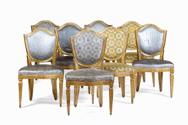 Gruppo di sei sedie in legno intagliato e dorato. Inghilterra, 1790 ca.  - Asta Dimore italiane  - Associazione Nazionale - Case d'Asta italiane