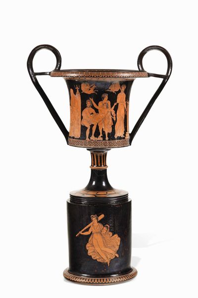 Grande coppa biansata kntharos su base a colonna.<BR>Napoli, seconda met del XIX secolo  - Asta Dimore italiane  - Associazione Nazionale - Case d'Asta italiane