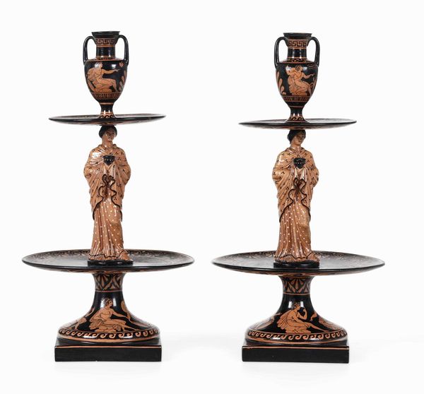 Coppia di alzatine.<BR>Napoli, Manifattura Giustiniani, 1829-1836 circa  - Asta Dimore italiane  - Associazione Nazionale - Case d'Asta italiane