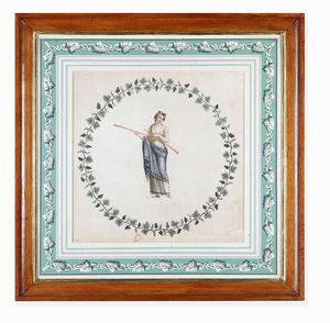 Lotto di cinque incisioni acquerellate. XIX secolo, probabile scuola di Raffaele Giovine  - Asta Dimore italiane  - Associazione Nazionale - Case d'Asta italiane