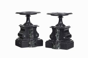 Coppia di alzate in marmo nero del Belgio e verde antico, XIX-XX secolo  - Asta Dimore italiane  - Associazione Nazionale - Case d'Asta italiane