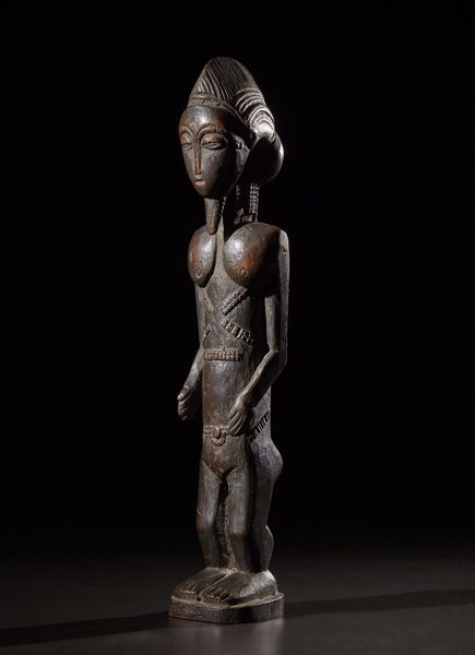 Baule - Costa d'Avorio : Figura maschile di antenato.Legno duro a patina scura.Segni d'uso.Un restauro alla base, segni d'uso.  - Asta Asta 365 | ARTE AFRICANA, OCEANICA E DELLE AMERICHE - ARTE AFRICANA Tradizionale - Associazione Nazionale - Case d'Asta italiane