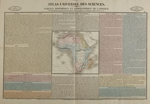 Henri Duval - Tableau historique et geographique de l'Afrique.Atlas Universel des Sciences, 1834.Incisione acquarellata su carta vergellata e filigranata.