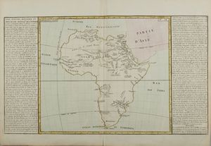 J.B.L. Clouet - Lacs, fleuves, rivieres et principales montagnes de l'Afrique,1787Incisione acquaforte acquarellata su carta vergellata e filigranata.