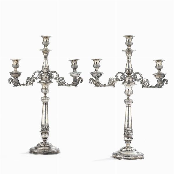 COPPIA DI CANDELABRI, MILANO, SECOLO XIX  - Asta Argenti italiani ed europei - Associazione Nazionale - Case d'Asta italiane