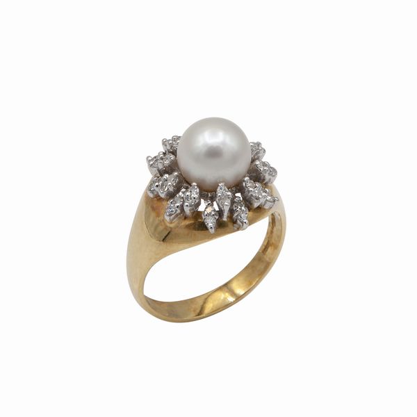 Anello con perla e diamanti  - Asta Asta 102 - Gioielli, Orologi e Argenti - Associazione Nazionale - Case d'Asta italiane