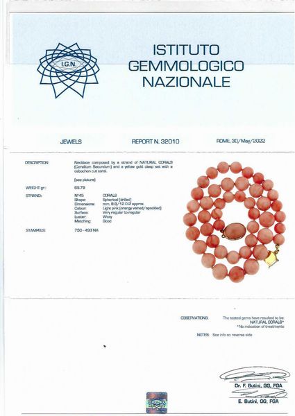 Collana corallo secundum  - Asta Asta 102 - Gioielli, Orologi e Argenti - Associazione Nazionale - Case d'Asta italiane