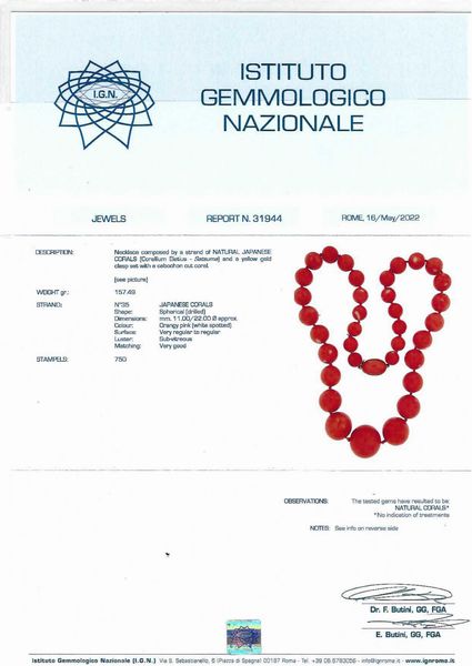 Collana in corallo Cerasuolo  - Asta Asta 102 - Gioielli, Orologi e Argenti - Associazione Nazionale - Case d'Asta italiane