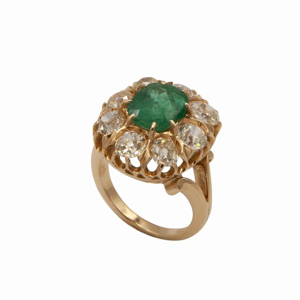 Anello con smeraldo e diamanti  - Asta Asta 102 - Gioielli, Orologi e Argenti - Associazione Nazionale - Case d'Asta italiane