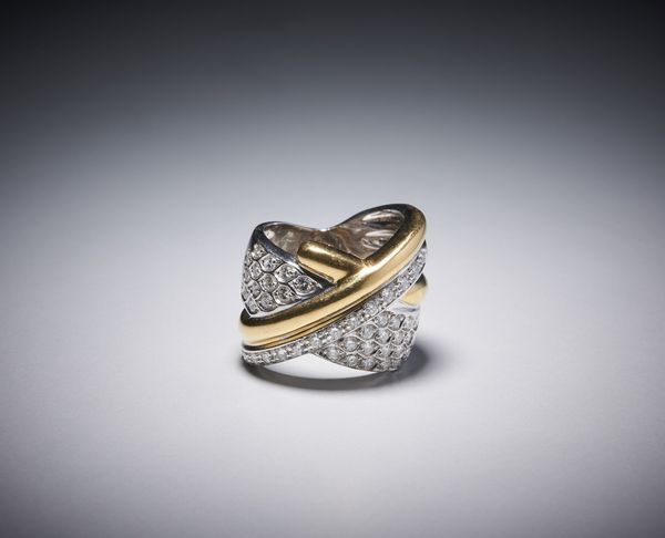 . : Anello a fascia oro bicolore  ''intreccio '' con diamanti.  - Asta Asta 366 | GIOIELLI - OROLOGI - Giunonicae Online - Associazione Nazionale - Case d'Asta italiane