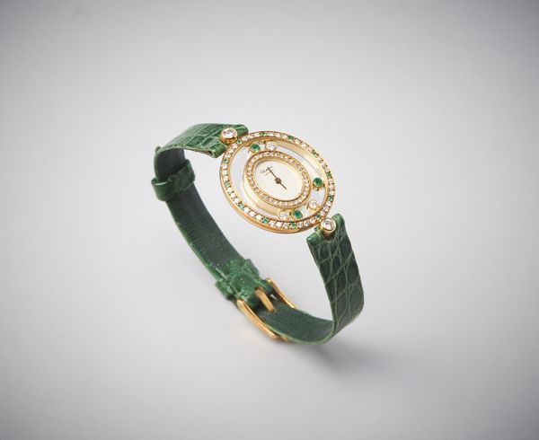 CHOPARD : Orologio da donna in oro giallo 750/1000  modello Happy Diamonds  con diamanti e smeraldi di eccezionale qualit� e purezza.  - Asta Asta 366 | GIOIELLI - OROLOGI - Giunonicae Online - Associazione Nazionale - Case d'Asta italiane