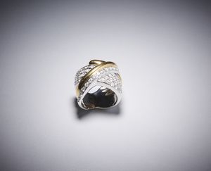 . : Anello a fascia oro bicolore  ''intreccio '' con diamanti.  - Asta Asta 366 | GIOIELLI - OROLOGI - Giunonicae Online - Associazione Nazionale - Case d'Asta italiane