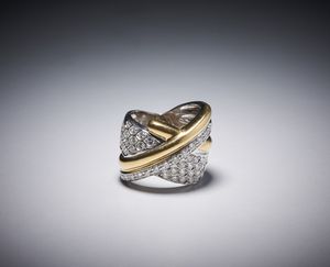 . : Anello a fascia oro bicolore  ''intreccio '' con diamanti.  - Asta Asta 366 | GIOIELLI - OROLOGI - Giunonicae Online - Associazione Nazionale - Case d'Asta italiane