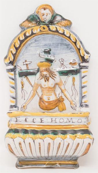 Acquasantiera in maiolica policroma  - Asta Parade I - Arredi e Dipinti Antichi - Associazione Nazionale - Case d'Asta italiane