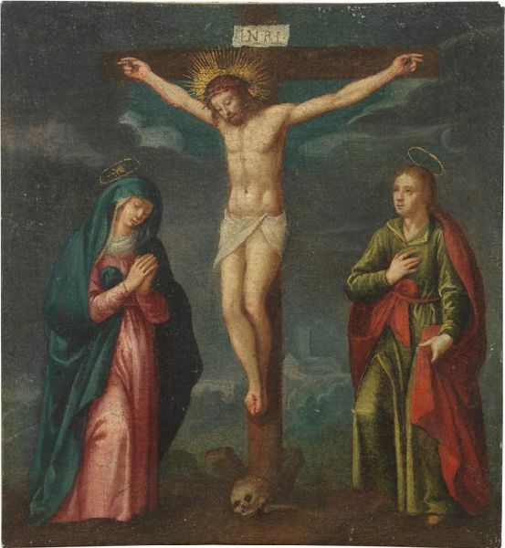 Crocifissione con la Vergine e San Giovanni Evangelista  - Asta Parade I - Arredi e Dipinti Antichi - Associazione Nazionale - Case d'Asta italiane