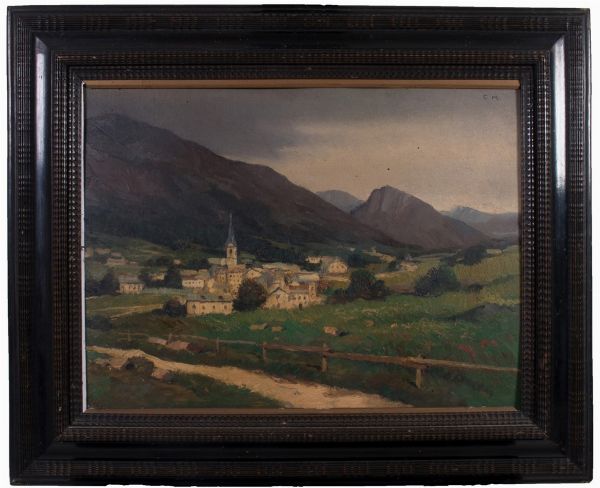 Paesaggio montano con paese  - Asta Parade I - Arredi e Dipinti Antichi - Associazione Nazionale - Case d'Asta italiane