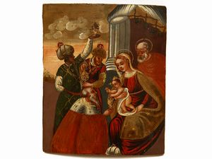 ,Scuola veneto-cretese del XVII/XVIII secolo - Adorazione dei Re Magi