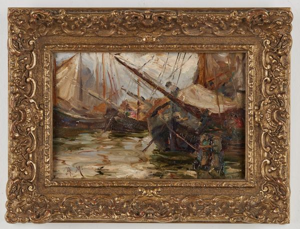 ARTISTA DEL XIX SECOLO : Marina con barche  - Asta Asta 367 | ARTE ANTICA E DEL XIX SECOLO Virtuale - Associazione Nazionale - Case d'Asta italiane