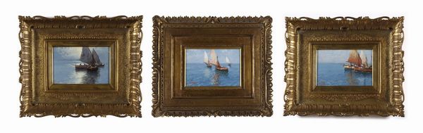 CAVALLERI GIOVANNI (1858 - 1934) : Gruppo di tre opere raffigurati marine con barche  - Asta Asta 367 | ARTE ANTICA E DEL XIX SECOLO Virtuale - Associazione Nazionale - Case d'Asta italiane