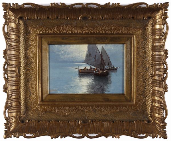 CAVALLERI GIOVANNI (1858 - 1934) : Gruppo di tre opere raffigurati marine con barche  - Asta Asta 367 | ARTE ANTICA E DEL XIX SECOLO Virtuale - Associazione Nazionale - Case d'Asta italiane