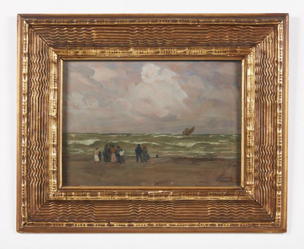 SCATTOLA FERRUCCIO (1873 - 1950) : Paesaggio marino con personaggi  - Asta Asta 367 | ARTE ANTICA E DEL XIX SECOLO Virtuale - Associazione Nazionale - Case d'Asta italiane