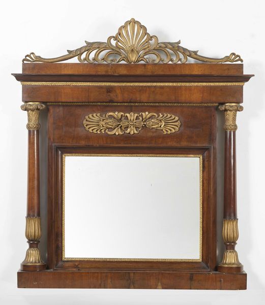 MANIFATTURA DEL XIX SECOLO : Caminiera in stile Impero lastronata in noce con fregi in legno dorato  - Asta Asta 367 | ARTE ANTICA E DEL XIX SECOLO Virtuale - Associazione Nazionale - Case d'Asta italiane