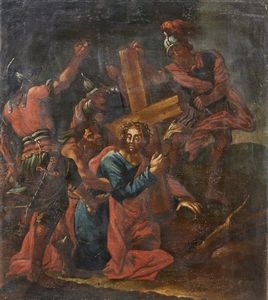 ARTISTA DEL XVIII SECOLO - Scena della Via Crucis, andata al Calvario