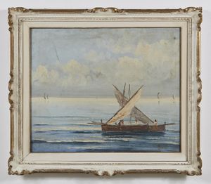 ARTISTA DEL XIX SECOLO : Marina con barche e personaggi  - Asta Asta 367 | ARTE ANTICA E DEL XIX SECOLO Virtuale - Associazione Nazionale - Case d'Asta italiane