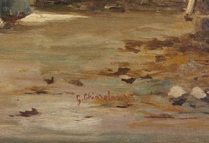 CHIAROLANZA GIUSEPPE (1868 - 1920) : Casolare con galline e contadina  - Asta Asta 367 | ARTE ANTICA E DEL XIX SECOLO Virtuale - Associazione Nazionale - Case d'Asta italiane